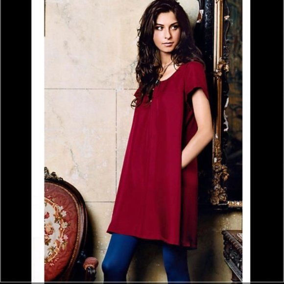 Anthropologie short red silk dress. Sz. L. - Picture 1 of 6